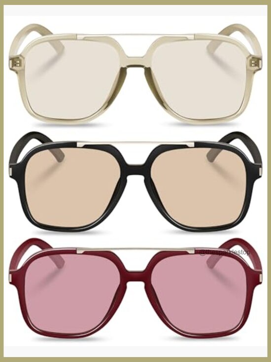 Retro Aviator Sunglasses Square Plastic Frame UV Protection main image 5